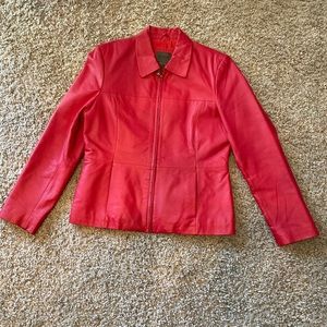 Super cute red leather jacket
